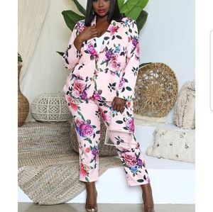 curvy pink floral suit set